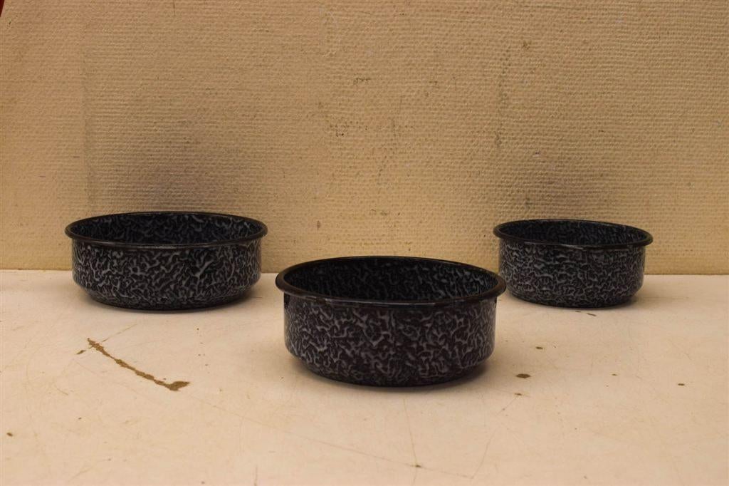 3 stuks grijs gewolkt emaille schaaltjes 44365