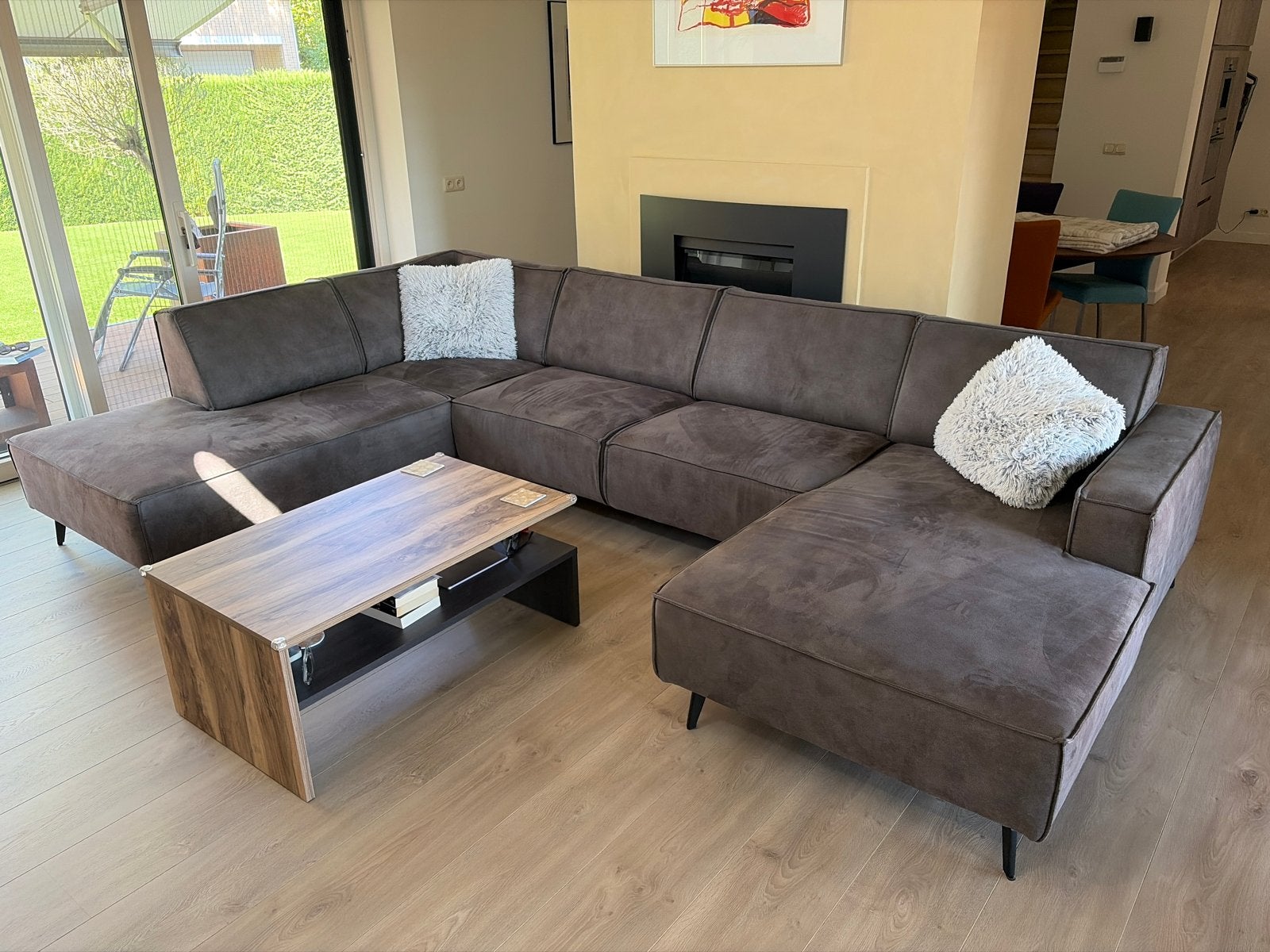 U bank + chaise longue 2,5 zits (Goossens Hercules) - grijs, Ophalen, Zo goed als nieuw, Stof
