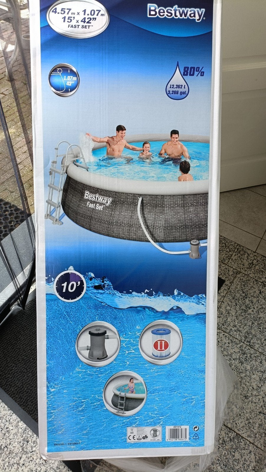 Bestway Fast Set Opzetzwembad 4.57m x 1.07m met filterpomp, Ophalen, 80 tot 120 cm, Rond, 300 cm of meer