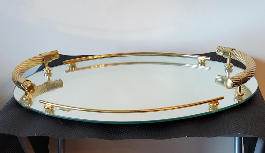 Spiegel-dienblad Brass S.M.C.Milano goldplated,made in Italy, Ophalen of Verzenden