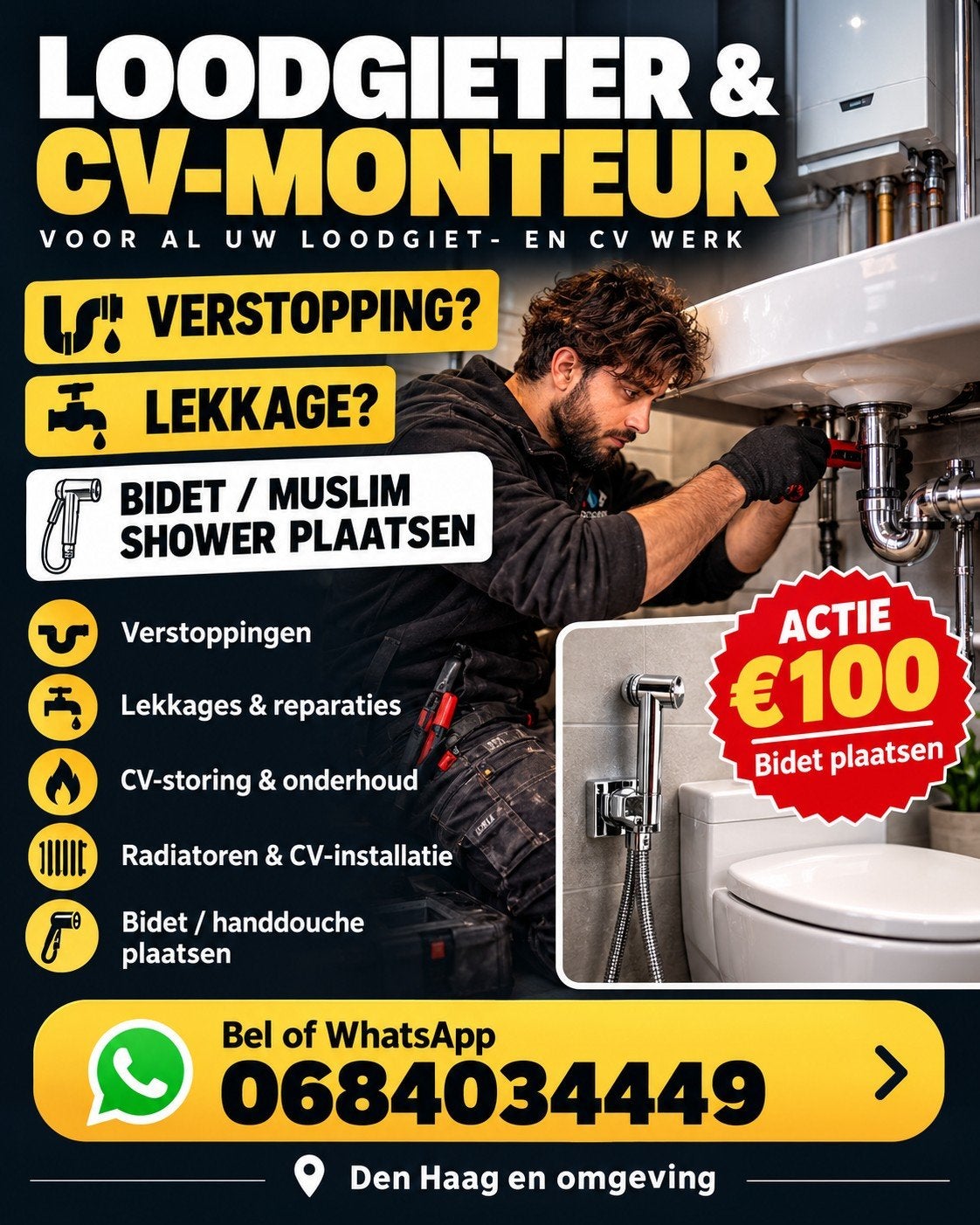 Loodgieter Den Haag | Verstopping & lekkage | Bidet €100, Installatie