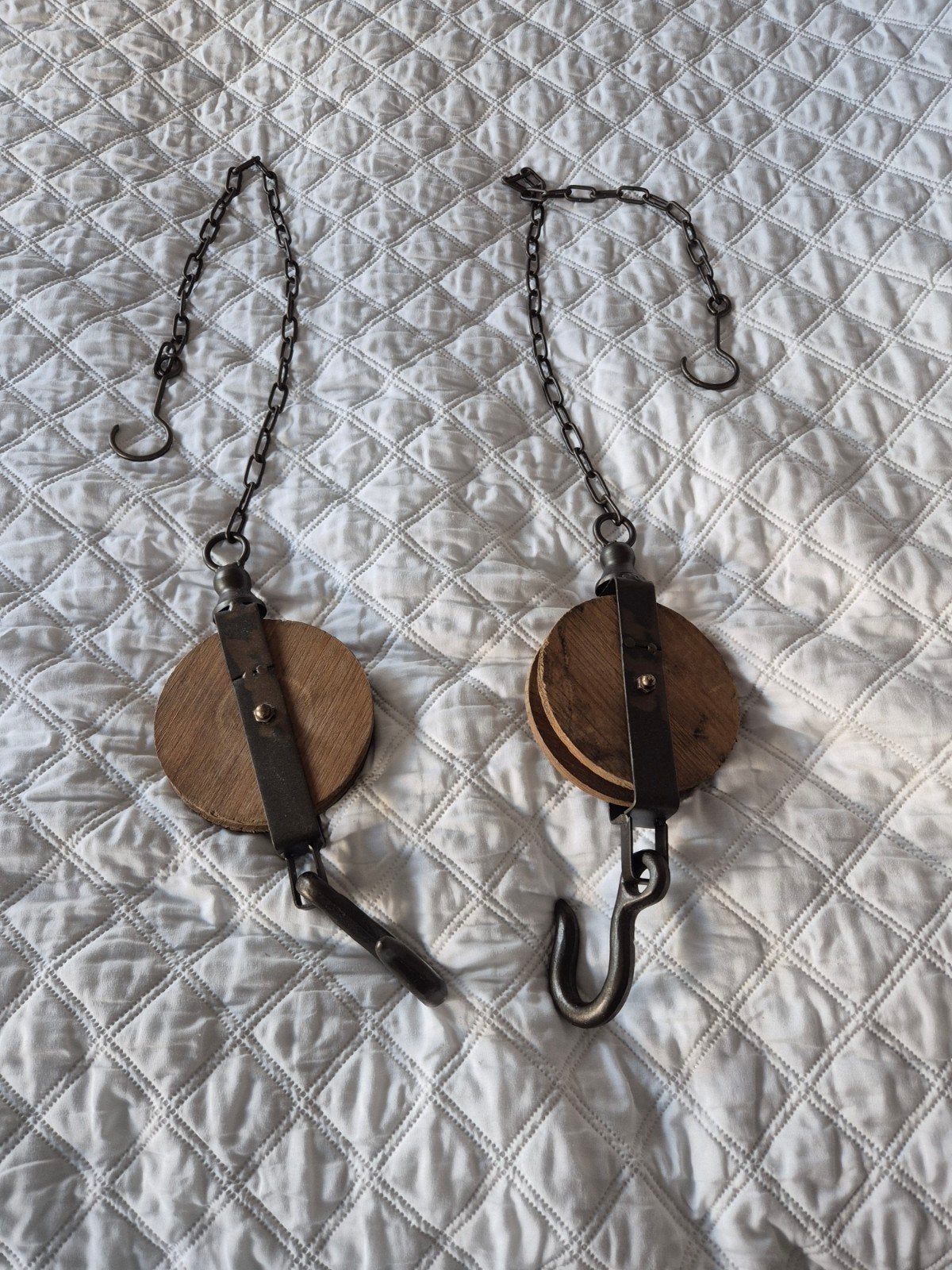 Set van 2 decoratieve katrollen met ketting en haak, Ophalen of Verzenden