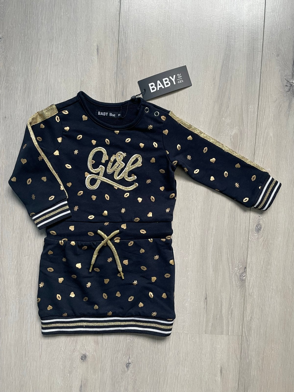 Jurkje blauw-goud maat 80, Meisje, Jurkje of Rokje, Baby Blue, Nieuw