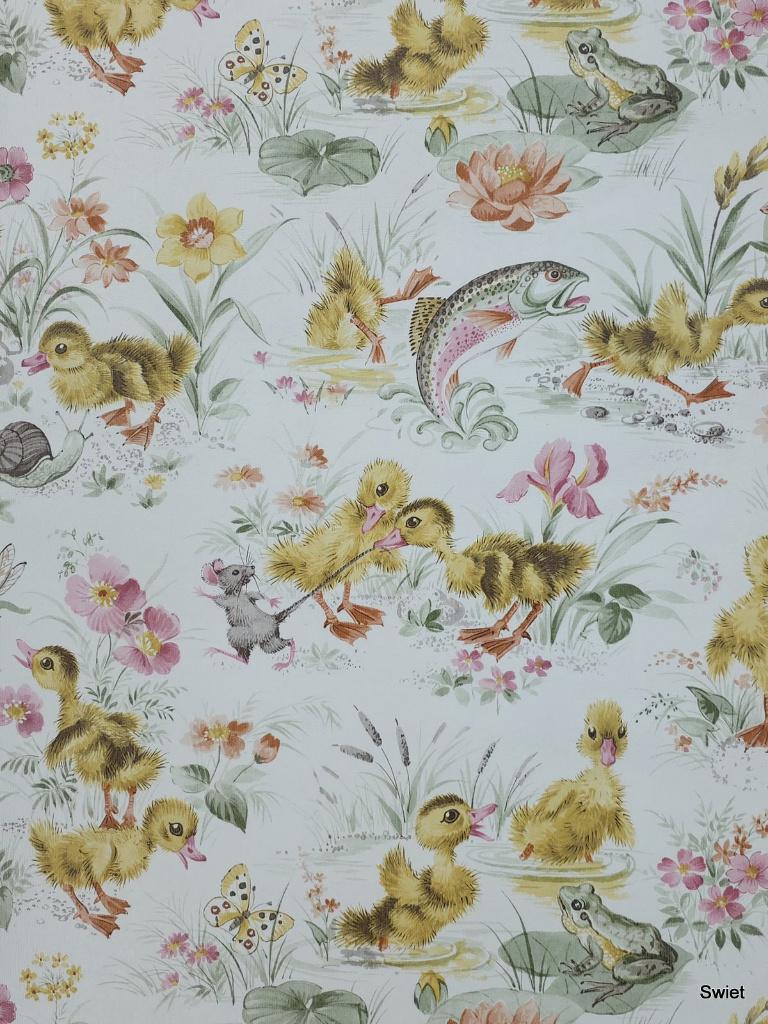 5088 vintage kinder behang met eendjes en dieren swiet, Verzenden, Groen
