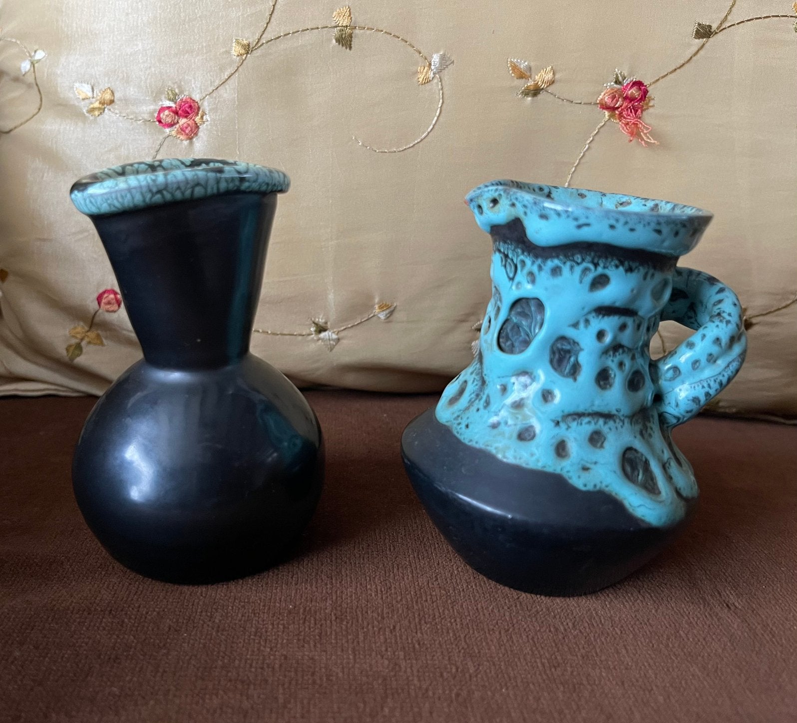Vintage mid century modern turqoise vaasjes, Ophalen of Verzenden