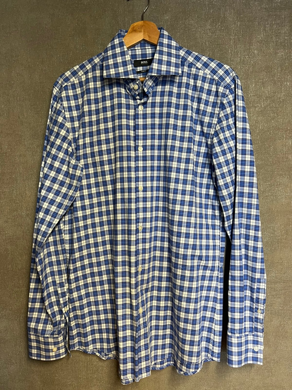 Hugo Boss blouse, Ophalen of Verzenden, Zo goed als nieuw, Blauw, Halswijdte 39/40 (M)