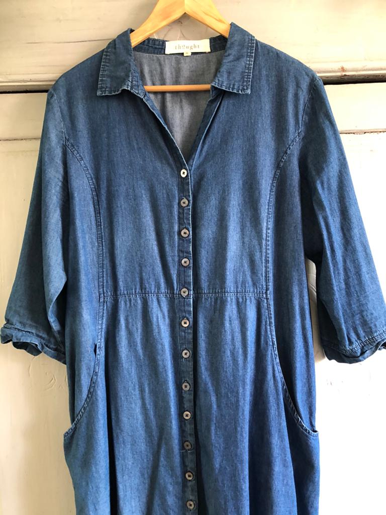 Waanzinnig mooi Thought Jeans doorknoop-jurkje Mt XL, Kleding | Dames, Jurken, Blauw, Maat 46/48 (XL) of groter, Ophalen of Verzenden