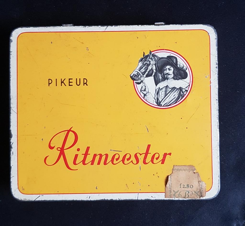 Vintage Ritmeester Pikeur Sigarendoos Blik, Ophalen of Verzenden, Gebruikt, Tabaksdoos of Verpakking