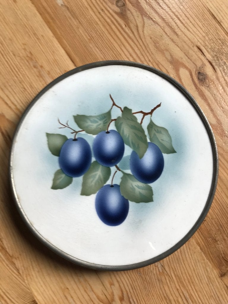 Antiek rond dienblad met druiven afbeelding, Ophalen of Verzenden, Zo goed als nieuw, Rond, Overige materialen