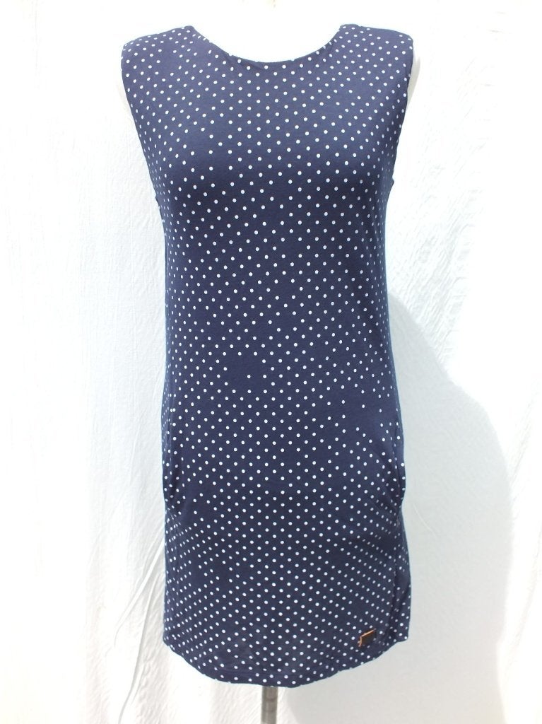 Leuke donkerblauwe jurk, stippen. mt S Merk Gsus Industries, Blauw, ., Ophalen of Verzenden, Zo goed als nieuw