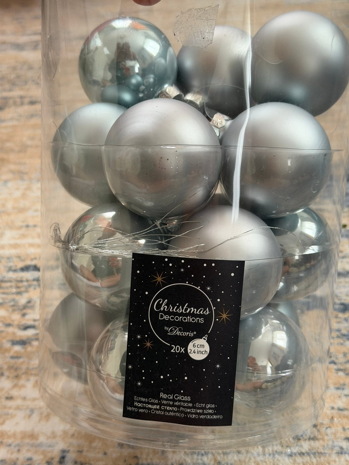 Icy Silver & Grey Christmas Glass Ornament Set (Set of 18), Ophalen of Verzenden, Nieuw, Versiering, Kerst of Sinterklaas