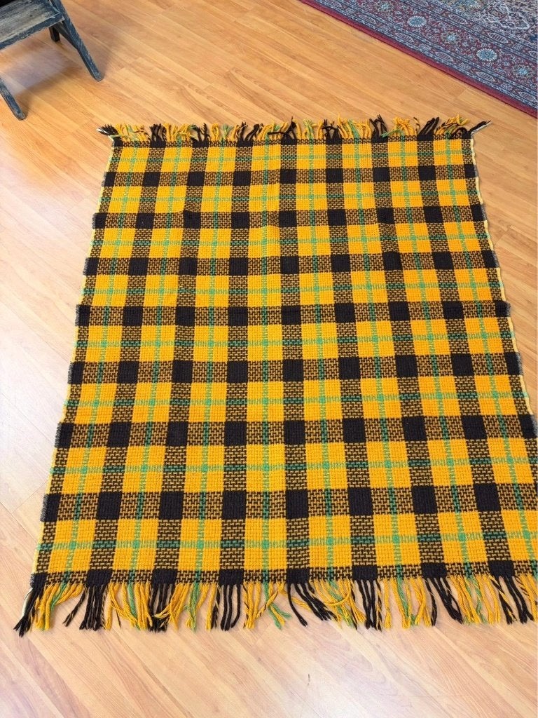 Retro geruit kleed foulard oranje bruin groen 156/133, Gebruikt, Ophalen of Verzenden, Mon Plaisir 19, Etten-Leur, Netherlands