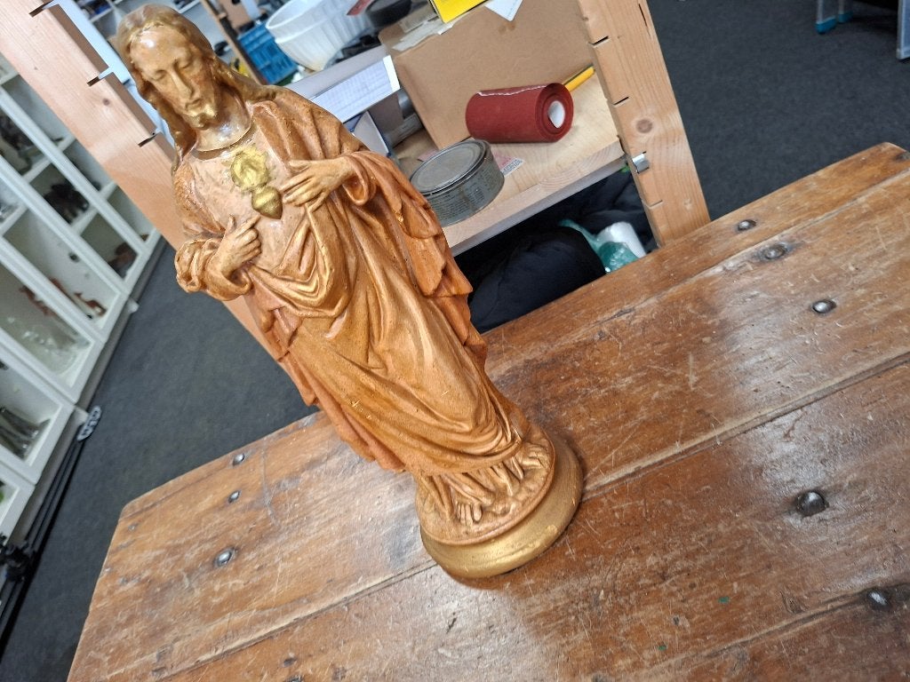 antiek massief zwaar heilig hart christus beeld, Ophalen of Verzenden