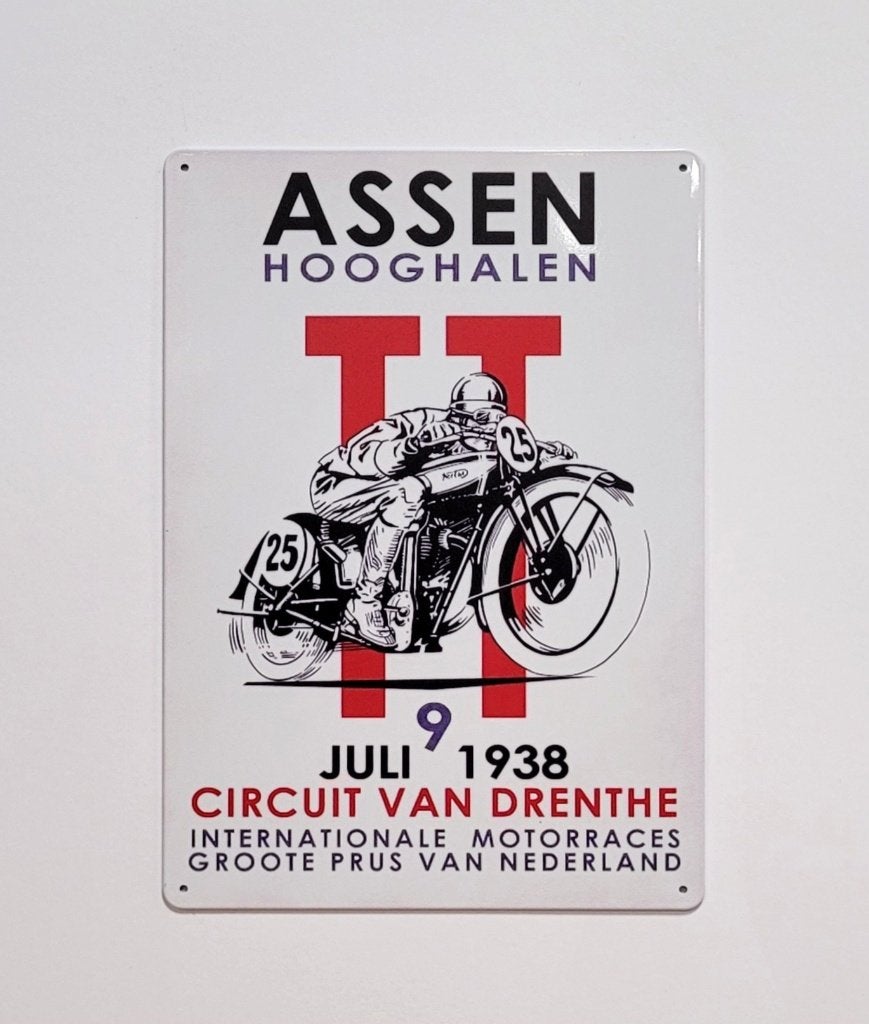 TT Assen 1938 Moto GP reclamebord van metaal wandbord deco, Verzamelen, Reclamebord, Info@deconoord.nl, Deco Noord, Nieuw