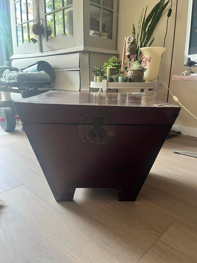 Vintage houten kist / salontafel 2X, Ophalen, Gebruikt, 50 tot 100 cm, Minder dan 50 cm