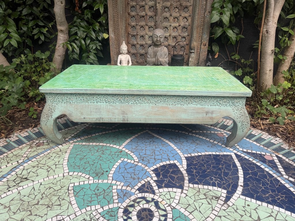 Opiumtafel mozaïek Bali Boho Indonesie Ibiza salontafel, Verburgt Vintage, Boho Ibiza Bali Indonesie, 100 tot 150 cm, Glas