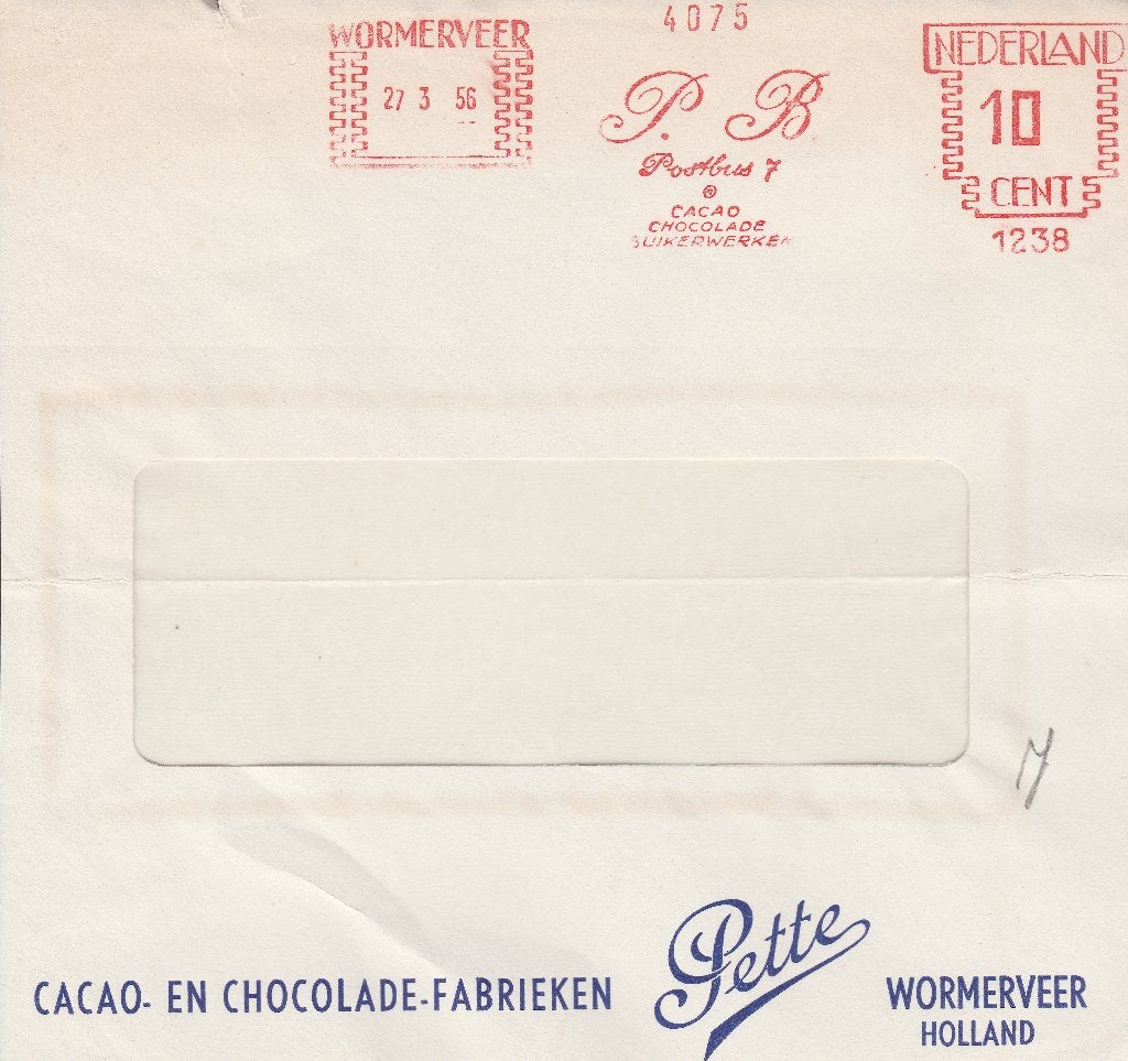 WORMERVEER 1956 PETTE Cacao- en Chocoladefabrieken, Ophalen of Verzenden, 1940 tot 1960, Gelopen, Noord-Holland
