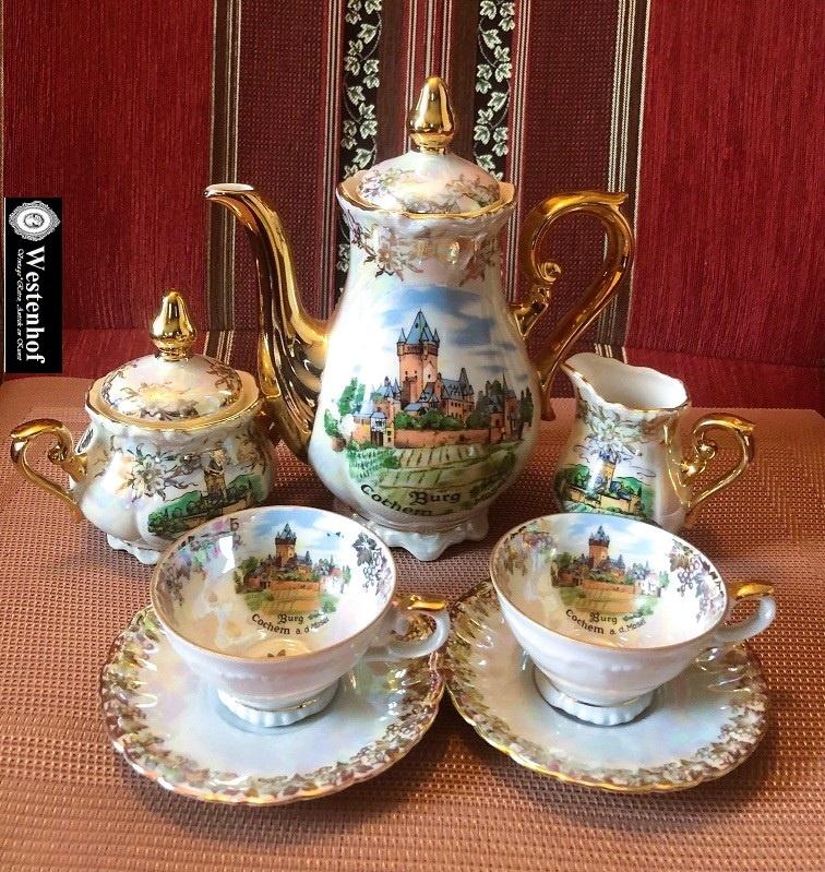 Oud mokka servies set Bavaria koffie theeservies wit - goud, Antiek en Kunst, Ophalen of Verzenden