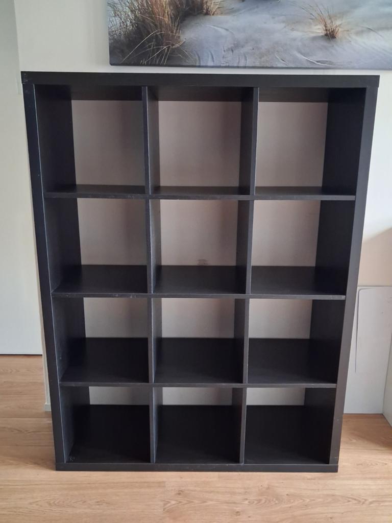 Zwart bruine ikea kallax kast 3x4 12 vakken, Ophalen, Zo goed als nieuw, 100 tot 150 cm, 100 tot 150 cm