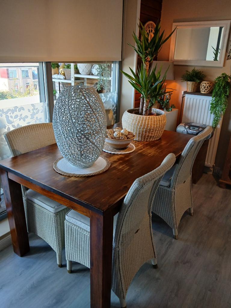 Schitterende Acacia Houten Robuuste Oude Eettafel, Ophalen, Gebruikt, 100 tot 150 cm, Vintage
