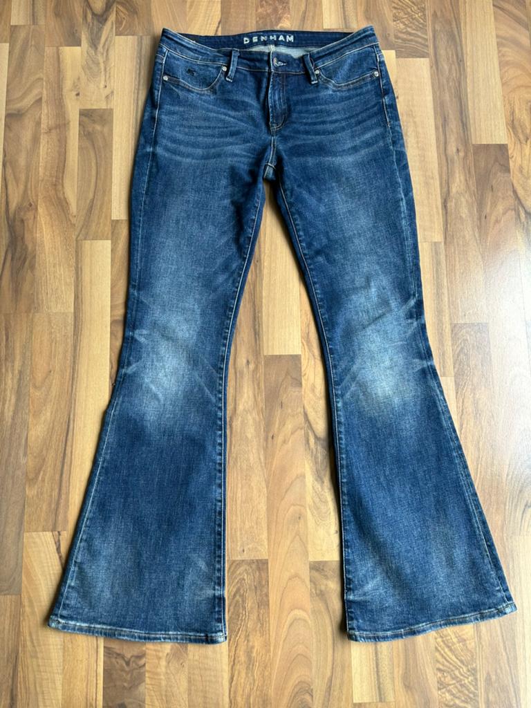 Spijkerbroek Denham wijde pijp model Farrah, Ophalen of Verzenden, Zo goed als nieuw, Blauw, W30 - W32 (confectie 38/40)