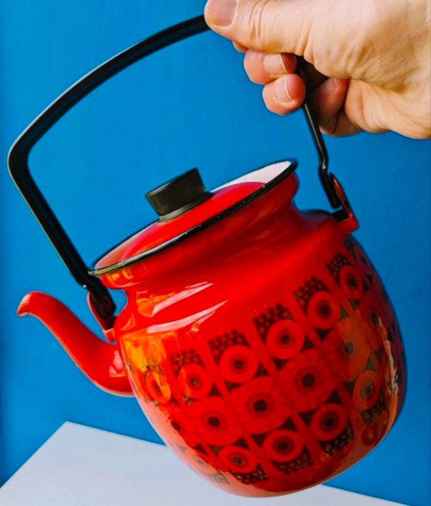 Vintage emaillen FINEL ARABIA theepot ketel/70s, Ophalen of Verzenden