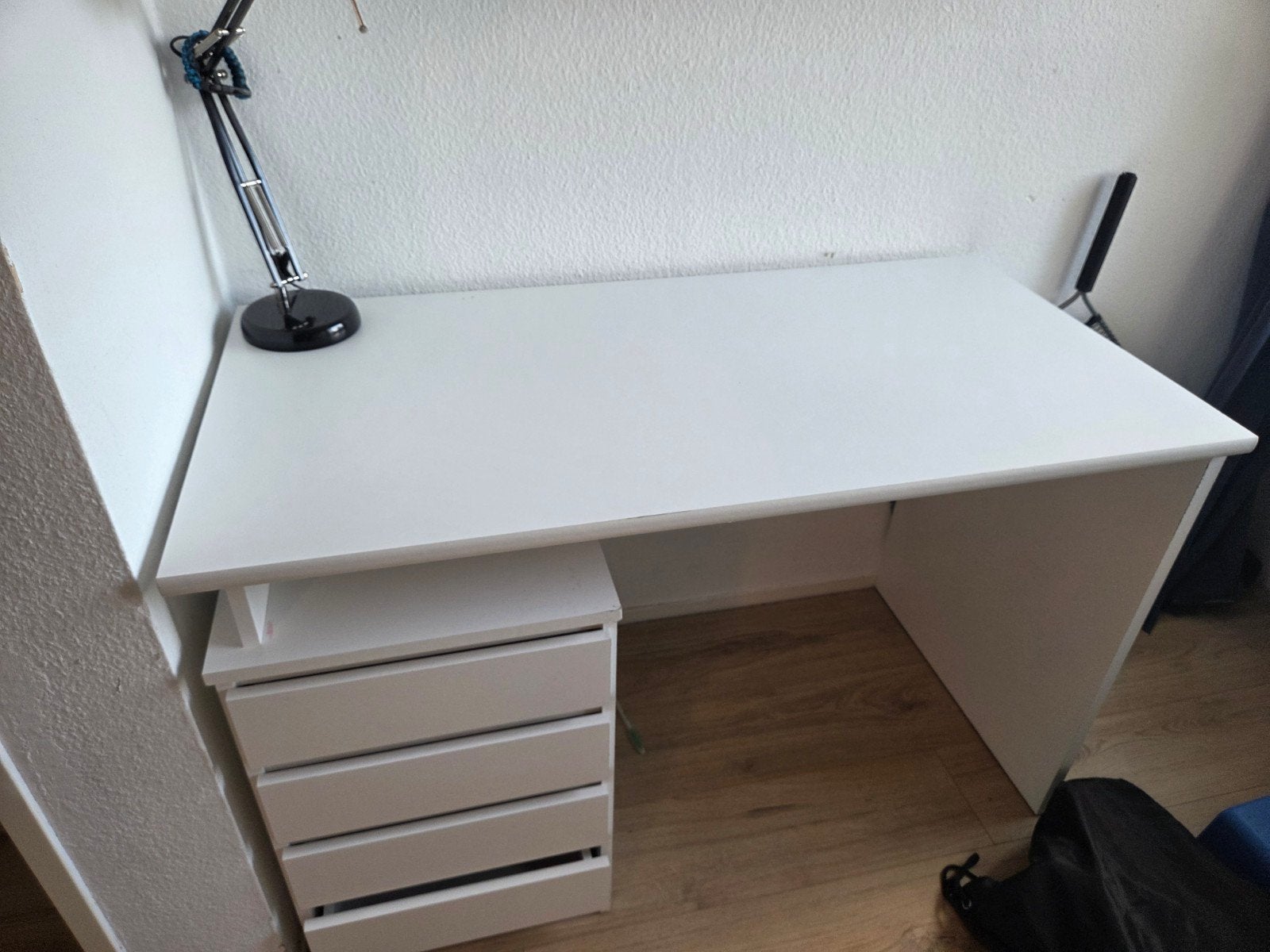 Wit bureau met ladeblok - Gebruikt, Huis en Inrichting, Ophalen, Met lades, Gebruikt, Spaanplaat of MDF