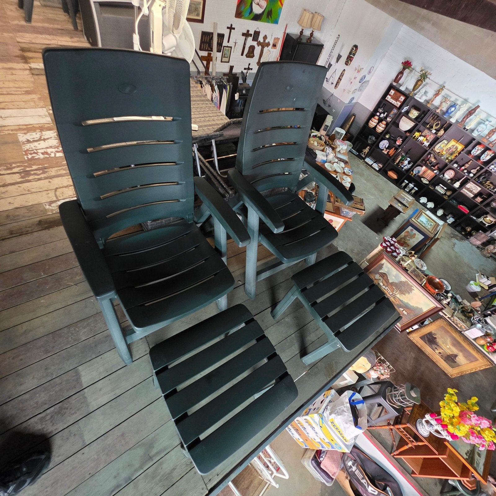 2 x tuinstoelen met kruk, Ophalen, Zo goed als nieuw, Kunststof, Verstelbaar