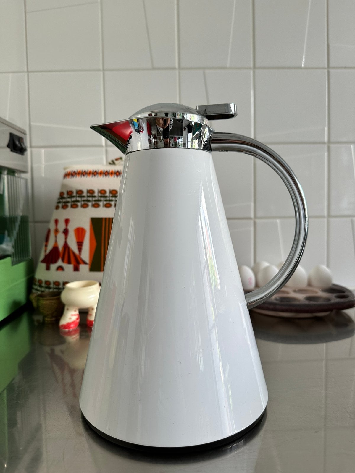 Alfi Thermoskan Wit Juwel 1 liter Chroom Ole Palsby Kugel, Ophalen of Verzenden, Zo goed als nieuw, X, X