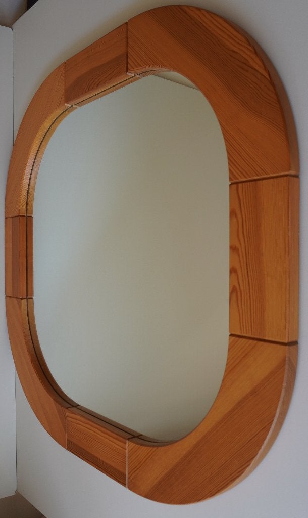 Grenen spiegel hout topstaat ovaal diameter 80cm groot, Ophalen, Gebruikt, 75 tot 100 cm, Minder dan 100 cm