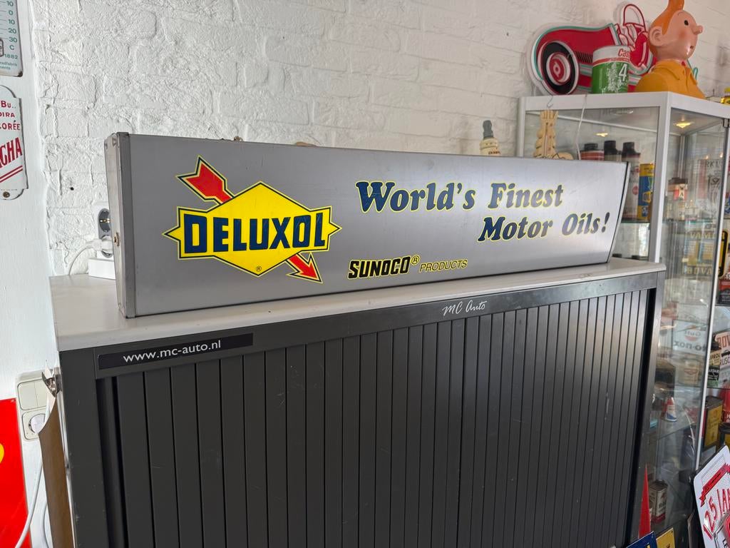 Vintage Deluxol Sunoco Motor Oils Lichtbak Reclamebord, Ophalen
