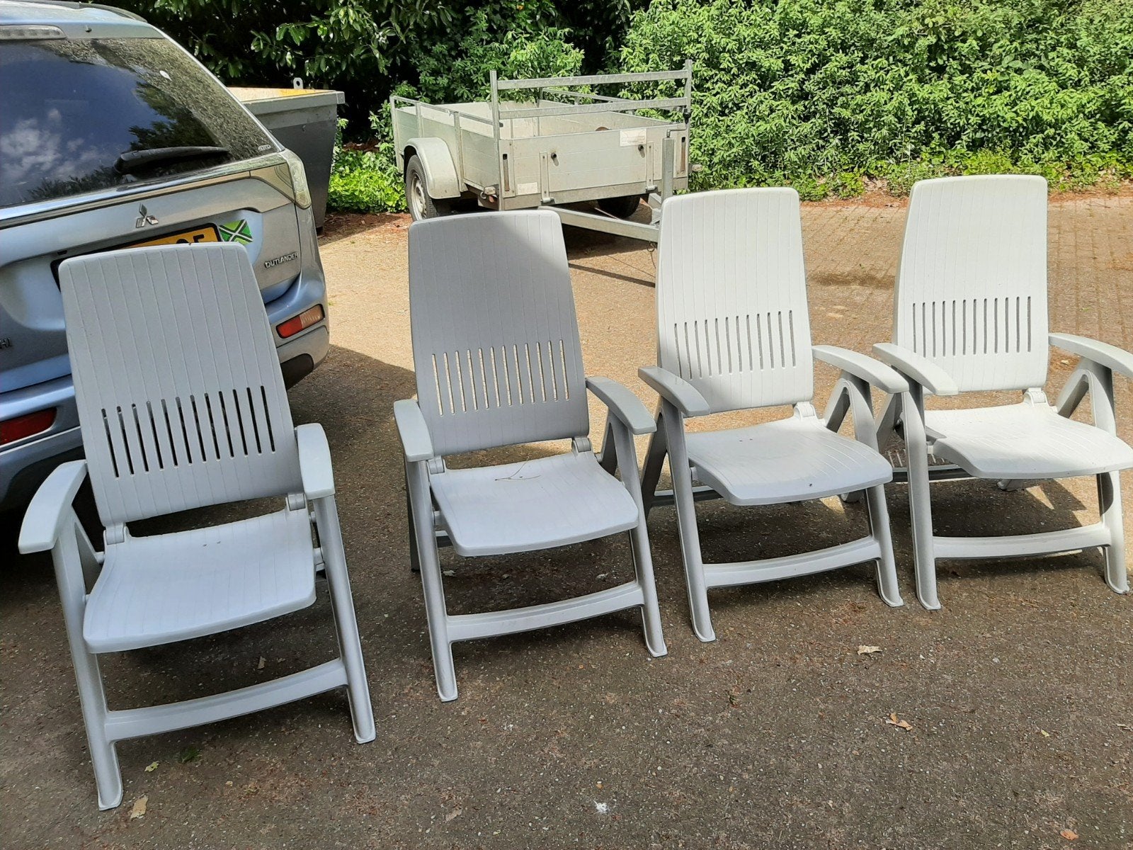 4 Hartman tuinstoelen grijs verstelbaar en inklapbaar, Ophalen, Zo goed als nieuw, Kunststof, Verstelbaar