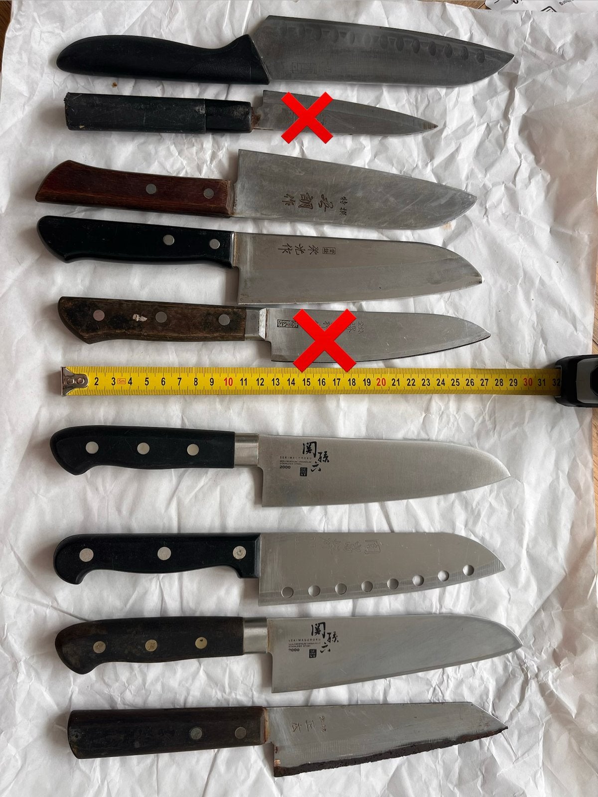 Vintage japans mes, santoku stijl. Per stuk. (Opknapper), Ophalen of Verzenden, Zo goed als nieuw, Rvs of Chroom