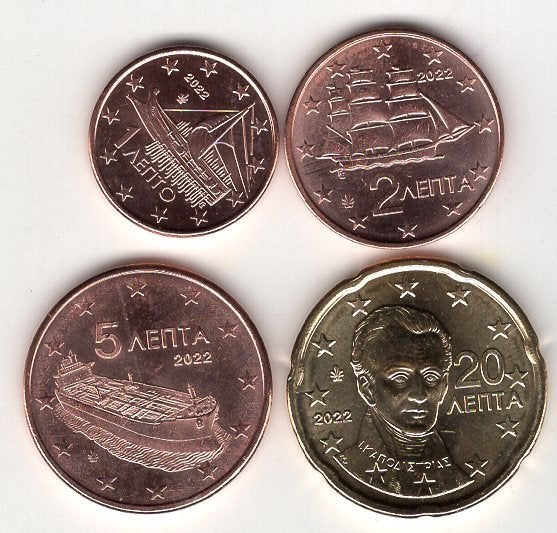 1, 2, 5 en 20 Eurocent Griekenland 2022 - UNC, Verzenden, Griekenland, Overige waardes, Setje