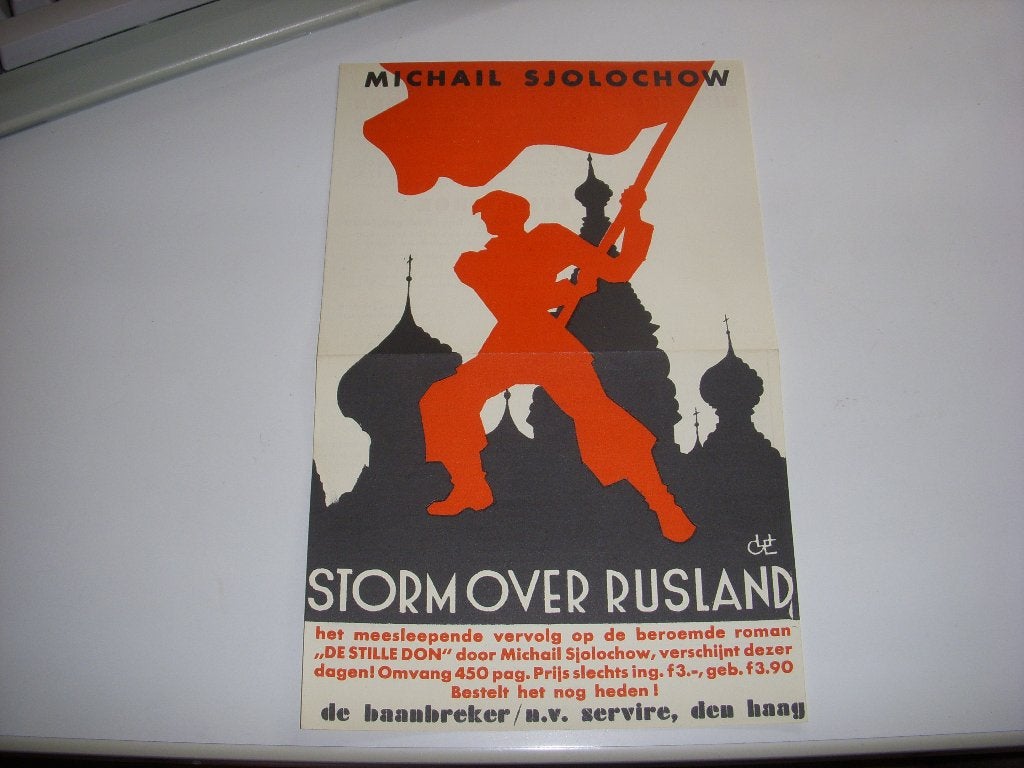 Jaren 30 folder Storm over Rusland, promotie boek Sjolochow, Boeken, De Baanbreker N.V . Servire Den Haag, Ophalen of Verzenden