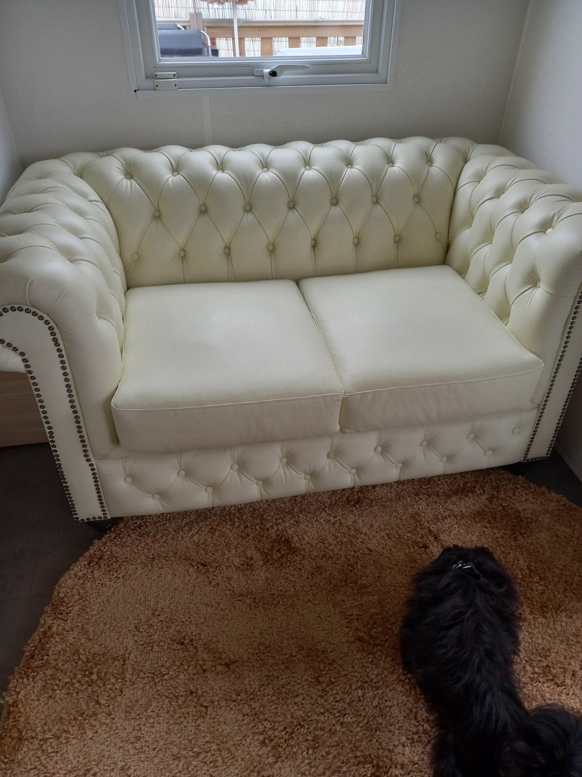 ZGAN leren creme chesterfield 2 zits deze week voor 500 euro, Ophalen, 150 tot 200 cm, Tweepersoons, Zo goed als nieuw