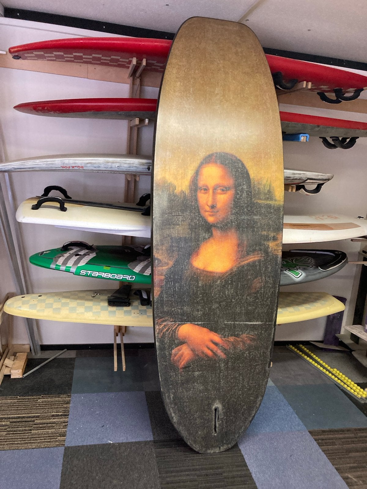 Uniek Carbon Sandwich Surfboard - Mona Lisa Design, Watersport en Boten, Ophalen, Gebruikt, Overige typen