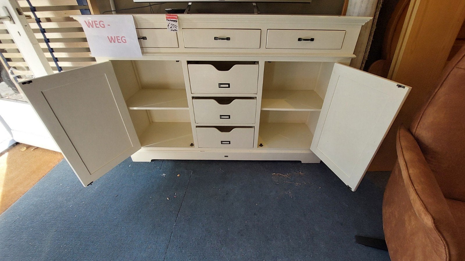 Crème wit dressoir met lades en deuren, Ophalen, Gebruikt, Met lade(s), 150 tot 200 cm