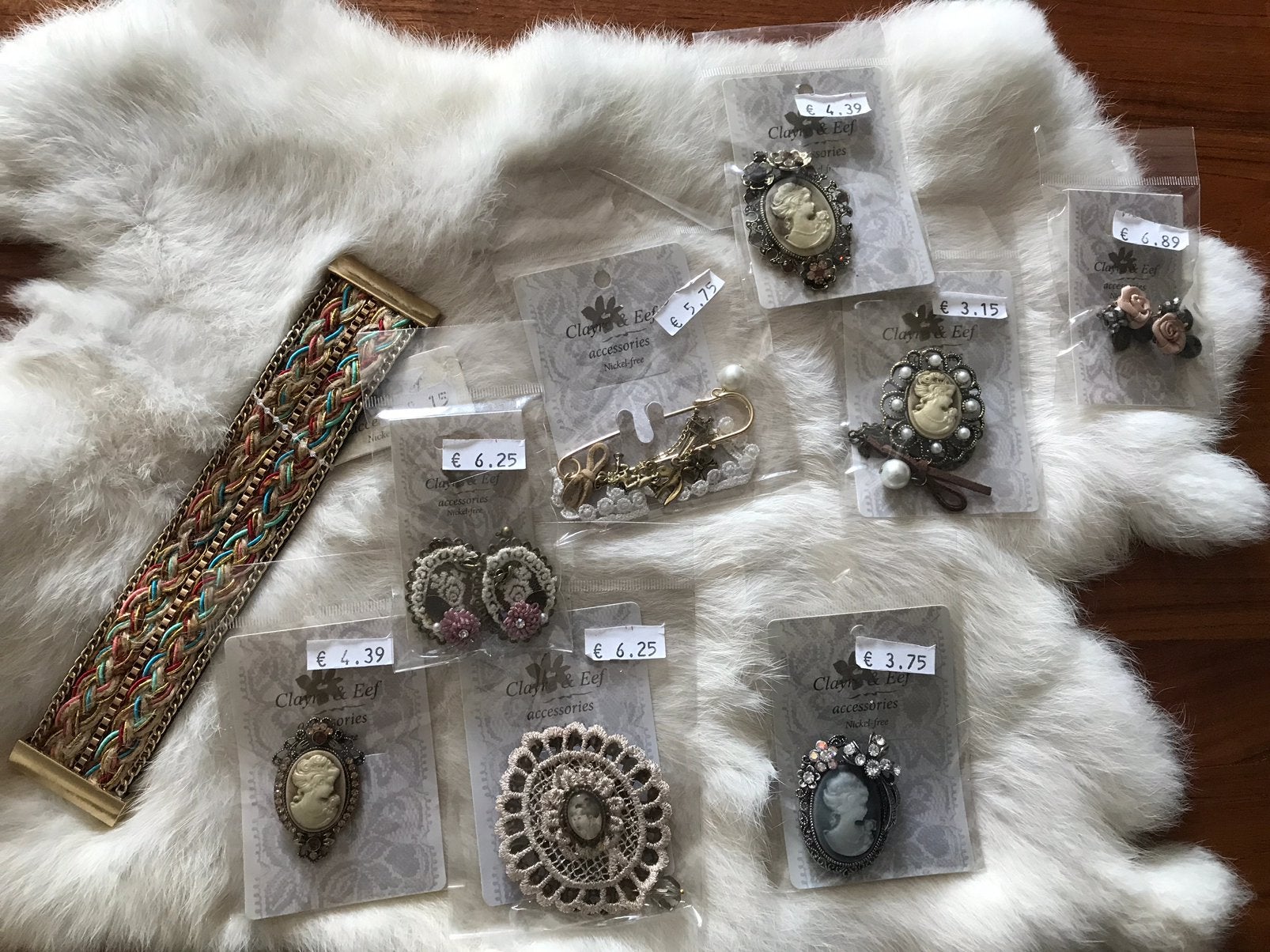 Vintage Camee Broches en Sieraden Collectie Clayre en eef, Met kristal, Overige materialen, 4 tot 7 cm, Bruin