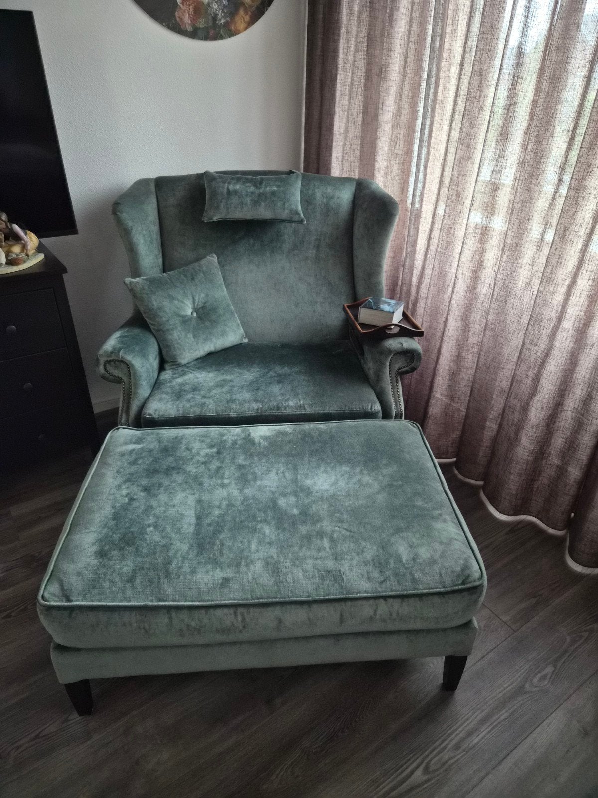 Luxe Velours Loveseat met Hocker - 100 cm Breed, Huis en Inrichting, Ophalen, Gebruikt, Minder dan 75 cm, 100 tot 125 cm