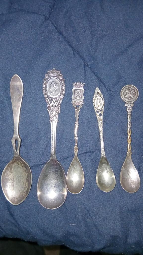 5 zilverplated antieke lepeltjes voor een verzamelaar, Ophalen of Verzenden