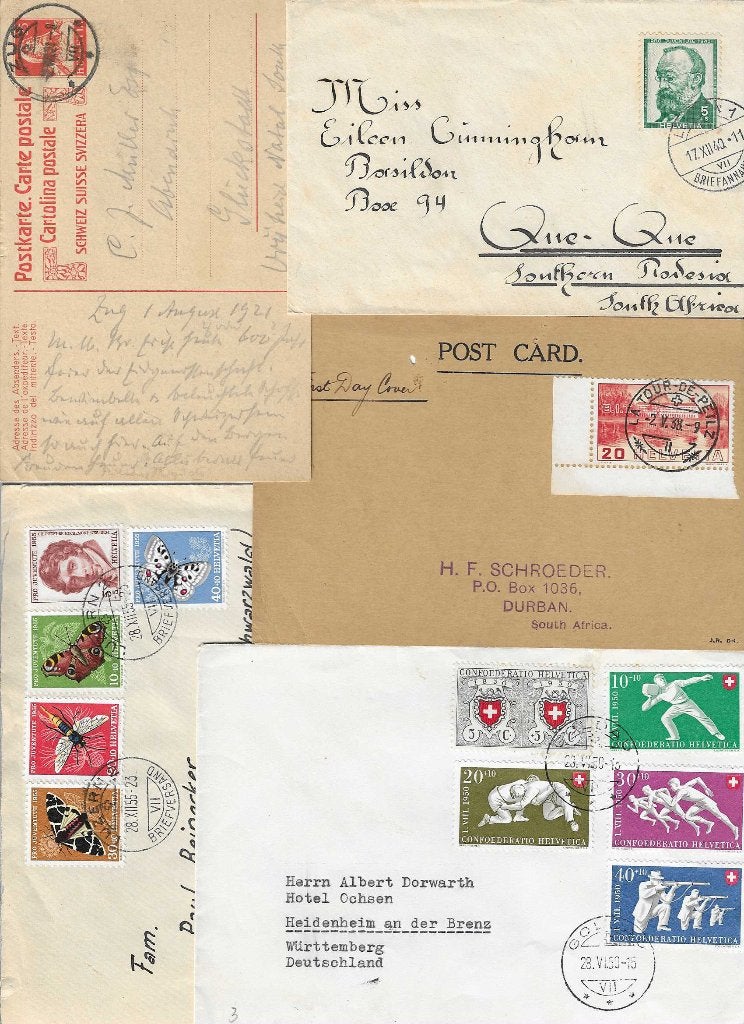 6 enveloppen Helvetia Zwitserland klassiek, Postzegels en Munten, Verzenden, Gestempeld