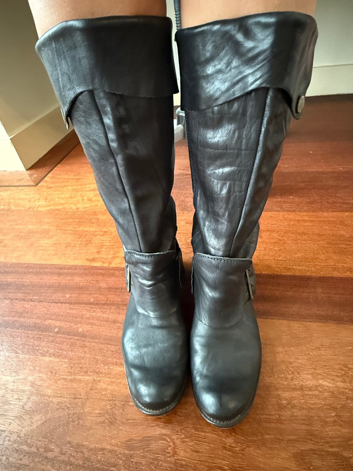 Stoere Zwarte Cuir Laarzen Maat 38, Ophalen of Verzenden, Gedragen, Zwart, Hoge laarzen