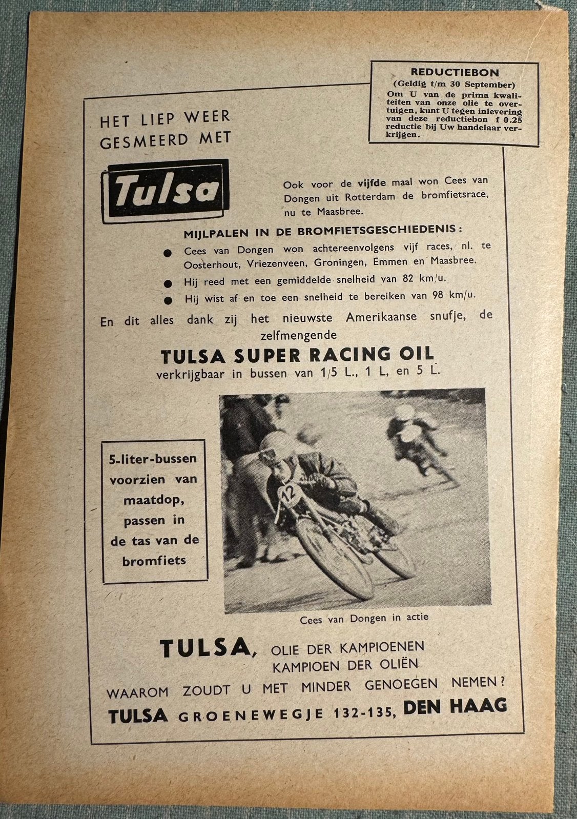 Advertentie Tulsa olie Cres van Dongen, Verzenden, Zo goed als nieuw