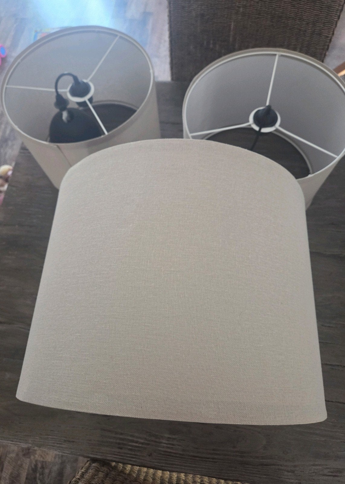 IKEA Taupe lampenkappen inclusief pendels van, Huis en Inrichting, Ophalen of Verzenden, Zo goed als nieuw, Rond