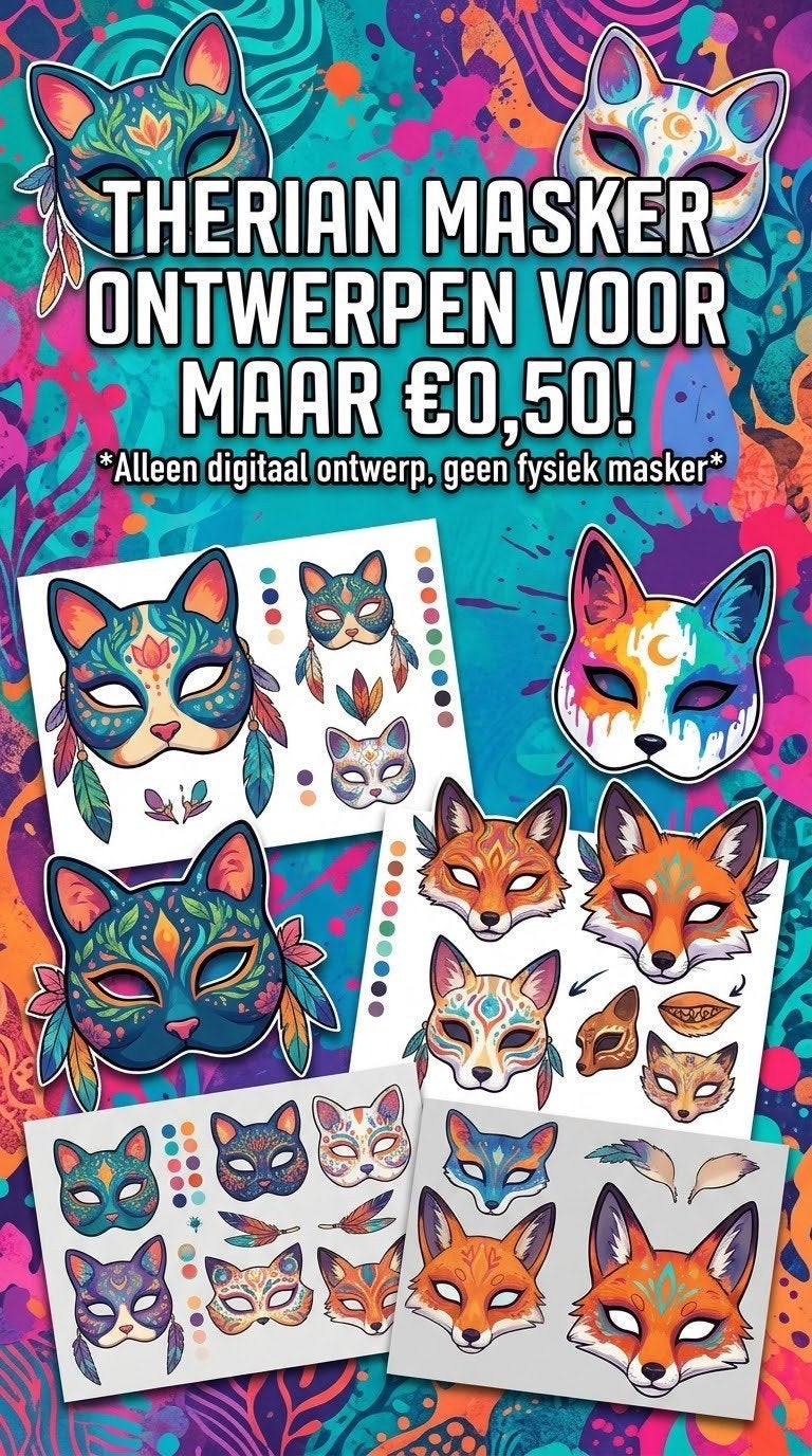 Therian masker ontwerp digitaal - Nooit meer inspiratieloos!, Ophalen, Nieuw, Dieren, Deelbaar