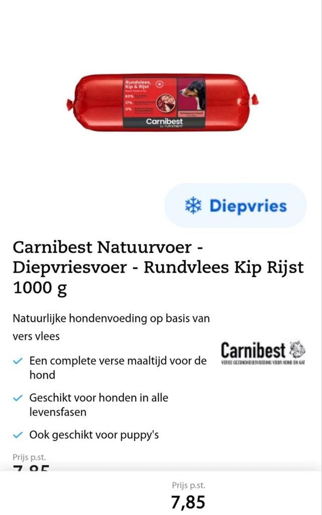 Verschillende smaken aan diepvries worst hond 1000g., Dieren en Toebehoren, Ophalen of Verzenden, Hond