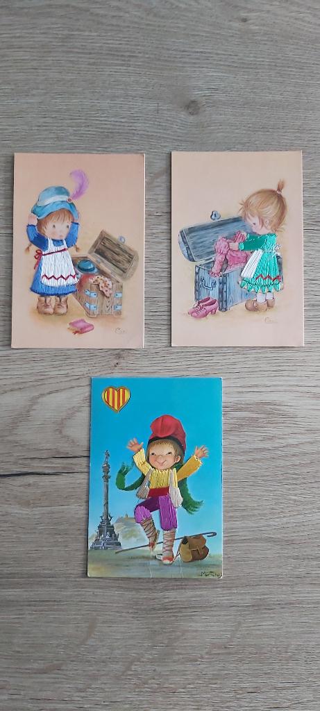 3 Oude Geborduurde Kinder Ansichtkaarten Uit Spanje ., Ophalen of Verzenden, 1960 tot 1980, Gelopen, Spanje