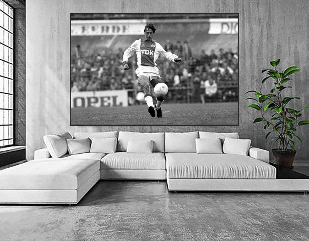 Org zw/w acrylfoto 50x75 cm Johan Cruijff in actie Ajax 1983, Verzenden, Nieuw, Ajax, Poster, Plaatje of Sticker