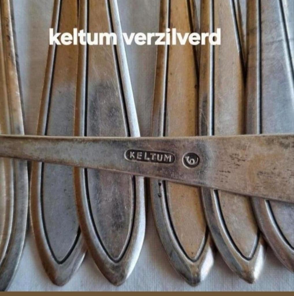 Keltum verzilverde lepels vorken gladde handvatten trompet, Antiek en Kunst, Antiek | Bestek, Ophalen of Verzenden